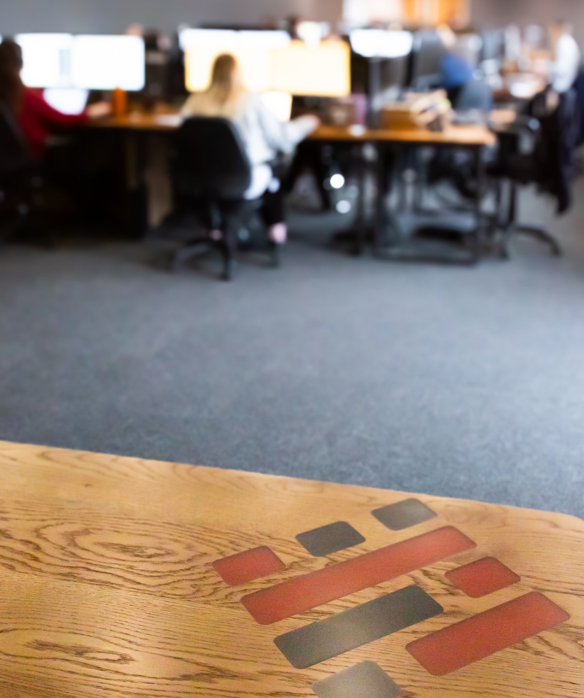 Logo on desk in office